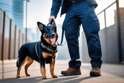A male dog handler with a dog. Professional holiday Day of Dog Training Units concept. photo