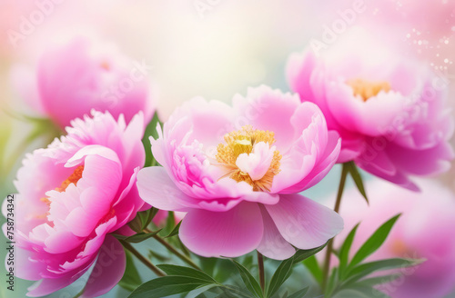 Illustration of blooming peonies peonies on a spring morning.