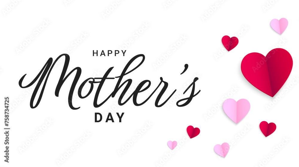 Mother's Day calligraphy greeting design. Mother's day concept banner with paper heart elements. Vector illustration