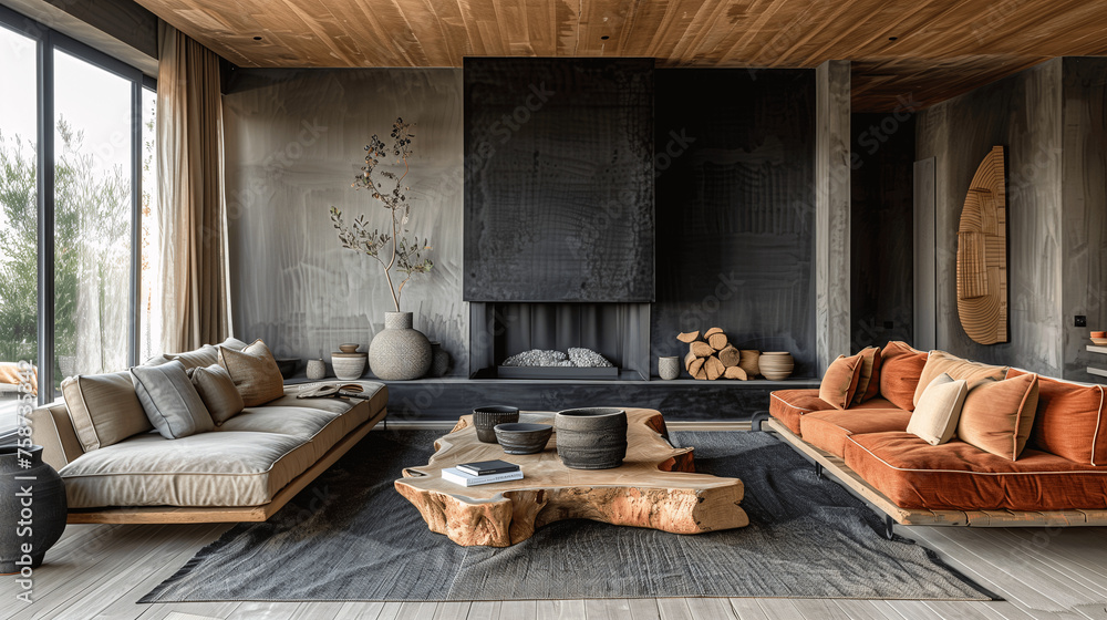 Modern Living Room with Designer Furniture and Natural Elements