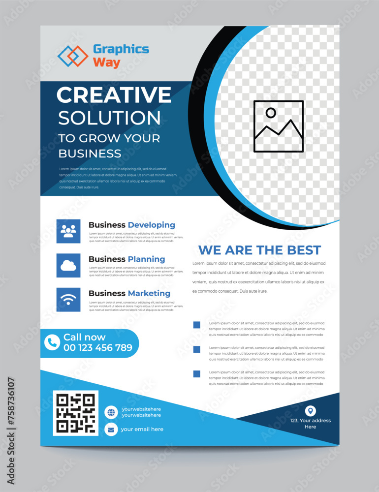 Business flyer brochure design simple, ready to print - obrazy, fototapety, plakaty 