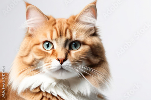 cute little kitten on a white background, space for text. Pet food advertising concept and cat day.