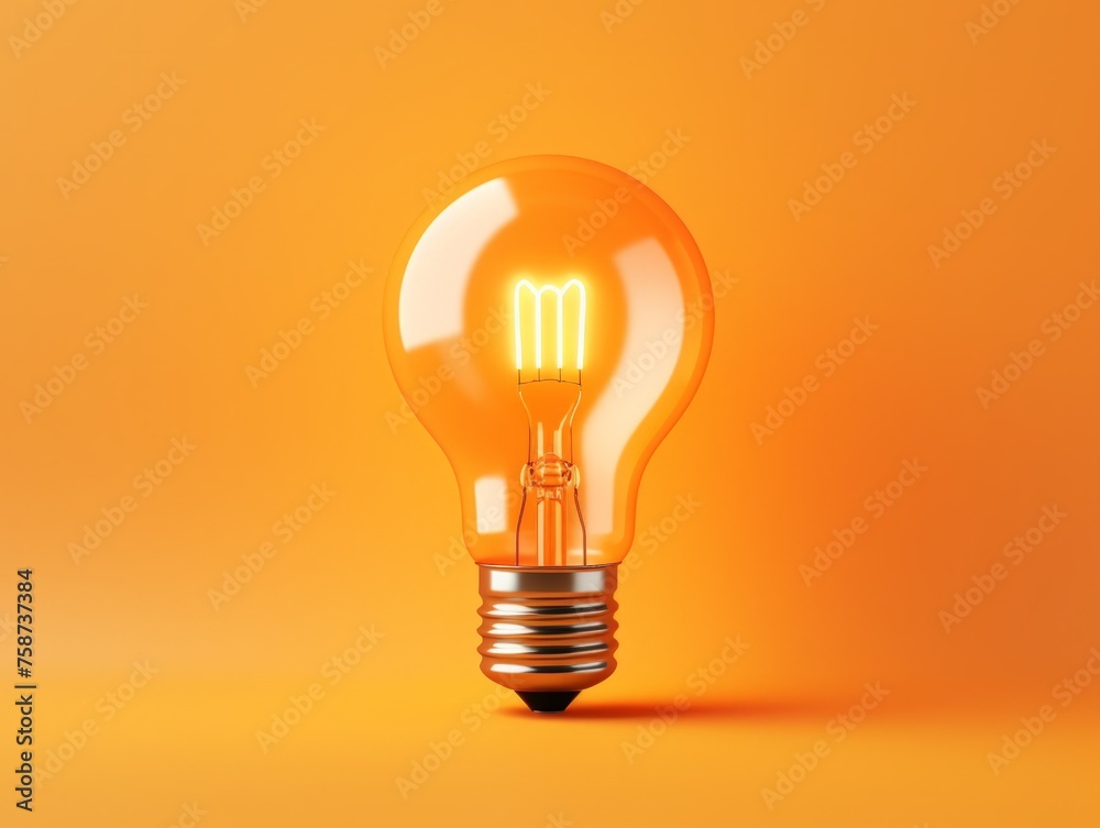 banner Yellow light bulb glowing on an orange background, symbolizing ideas and creativity,mock-up banner Yellow light bulb glowing on an orange background, symbolizing ideas and creativity,mock-up
