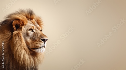 photo of a lion's head on a plain background with space for text. mock-up