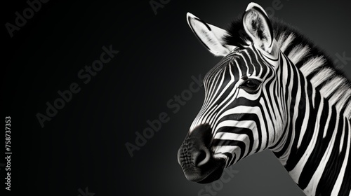 photo of a zebra s head on a plain black background with space for text. mock-up