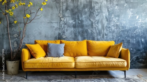 yellow sofa in empty room