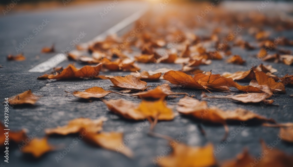 View of dry autumn leaves fallen on street View of dry autumn leaves fallen on street