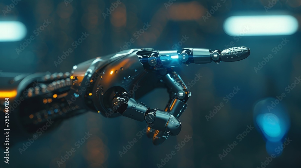 Cyborg hand finger pointing, technology of artificial intelligence Cyborg hand finger pointing, technology of artificial intelligence