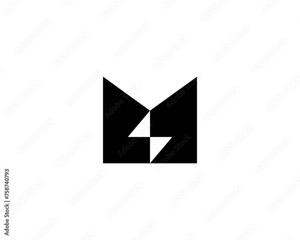 A letter M from abstract geometric shapes and lightning inside. Creative vector monogram. A letter M from abstract geometric shapes and lightning inside. Creative vector monogram.
