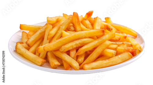 Regular French Fries on a plate isolated on transparent png background. Generative ai 