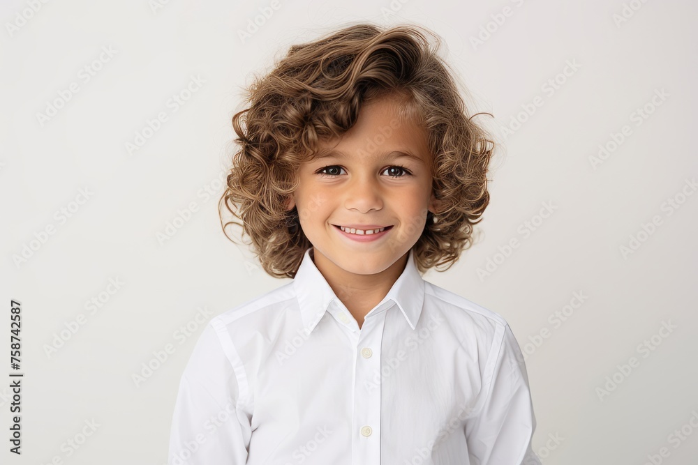 Portrait of cute little boy with curly hair, isolated on white background Portrait of cute little boy with curly hair, isolated on white background