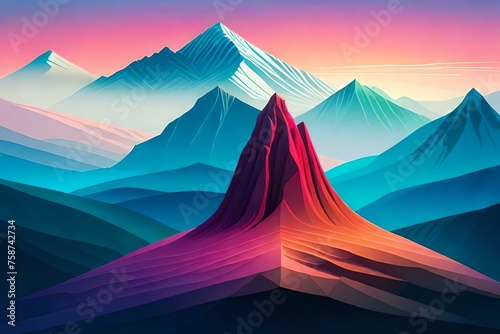 retro flat art landscape mountains. ai generated