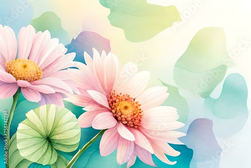 Pastel watercolor flowers  buds and leaves. ai generated