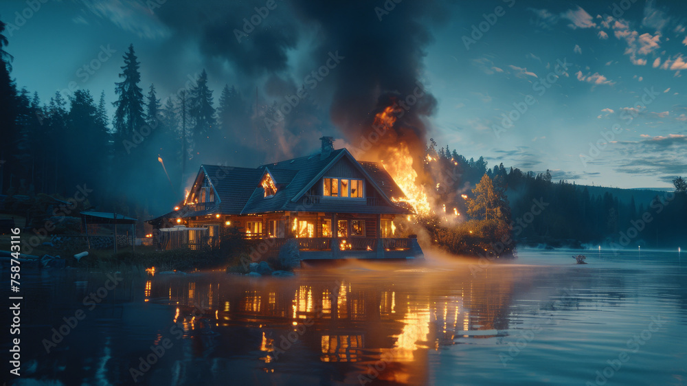 Fototapeta premium A fire in a country house. 