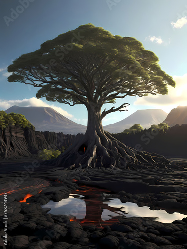 Lone tree with beautiful scenery in various changing natural forms 214