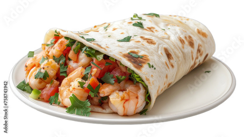 Shrimp Burrito on a plate isolated on transparent png background. Generative ai 