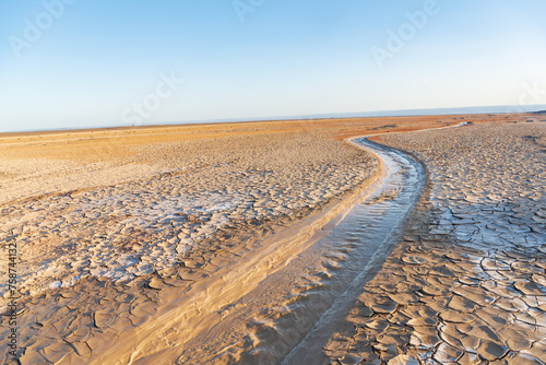 The dry river bed in the Wubao Devil City in Hami  Xinjiang  China