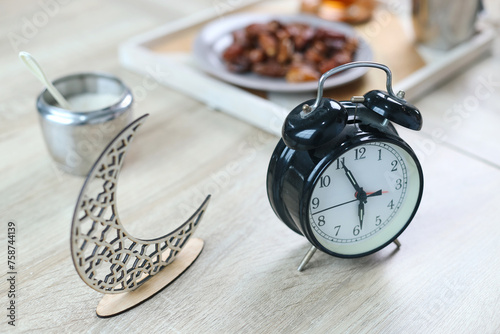 Alarm Clock Showing Iftar Ramadan, Time For Breakfasting.