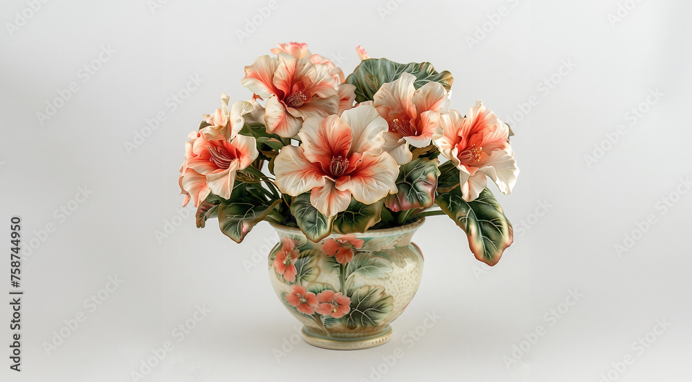 Obraz premium Elegant Hibiscus in Decorative Vase, Floral Elegance Indoors