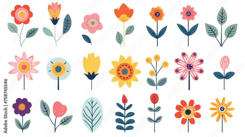 cute flower decorative icons flat vector isolated on