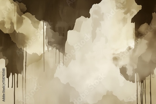 This image displays an abstract artistic depiction of clouds, rendered in a sepia tone that gives off a vintage and timeless feel. The combination of smooth gradients and dripping paint effects photo