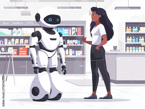  A customer interacts with a service robot in a retail store receiving assistance with product inquiries and directions through natural language interaction. 