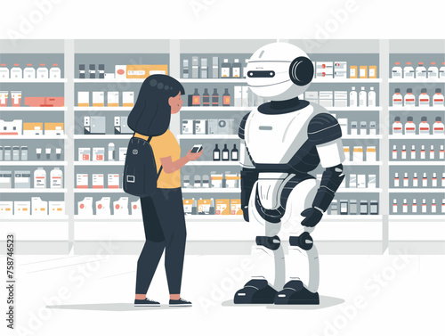  A customer interacts with a service robot in a retail store receiving assistance with product inquiries and directions through natural language interaction. 