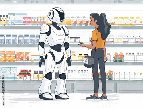  A customer interacts with a service robot in a retail store receiving assistance with product inquiries and directions through natural language interaction. 