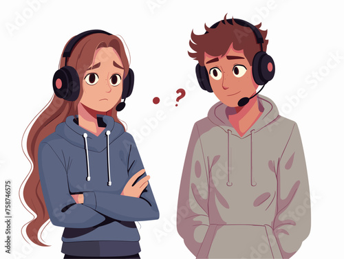  A customer service representative wearing a headset patiently listens to a frustrated caller experiencing technical difficulties. 