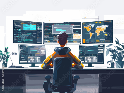  A cybersecurity analyst scans lines of code for vulnerabilities vigilant against potential cyberattacks. 