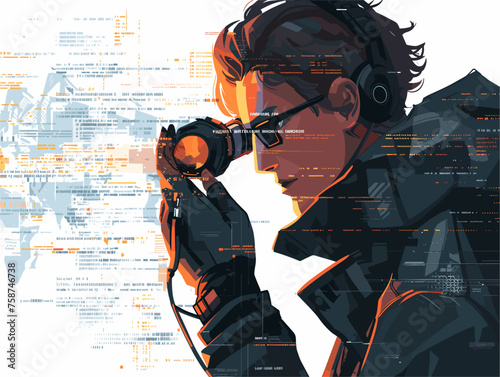  A cybersecurity analyst scans lines of code for vulnerabilities vigilant against potential cyberattacks. 