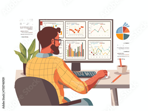  A data scientist analyzes complex datasets on a computer screen looking for patterns and insights to inform business decisions. 