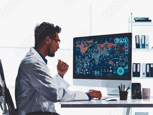  A data scientist analyzes complex datasets on a computer screen looking for patterns and insights to inform business decisions. 