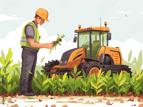  A farmer uses a robotic harvester in a vast field automating the process of collecting crops with increased efficiency and reduced manual labor. 