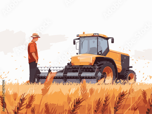  A farmer uses a robotic harvester in a vast field automating the process of collecting crops with increased efficiency and reduced manual labor. 