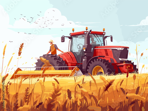  A farmer uses a robotic harvester in a vast field automating the process of collecting crops with increased efficiency and reduced manual labor. 