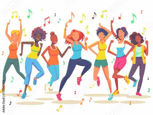  A group participates in a dance fitness class enjoying music and movement while improving cardiovascular health. 