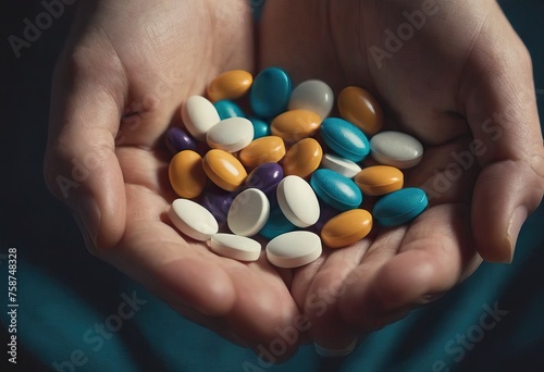 Young doctor is offering to you bunch of different pills as medication for your good health isolated