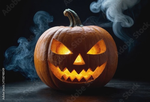 A scary pumpkin lantern with evil grin for Halloween.