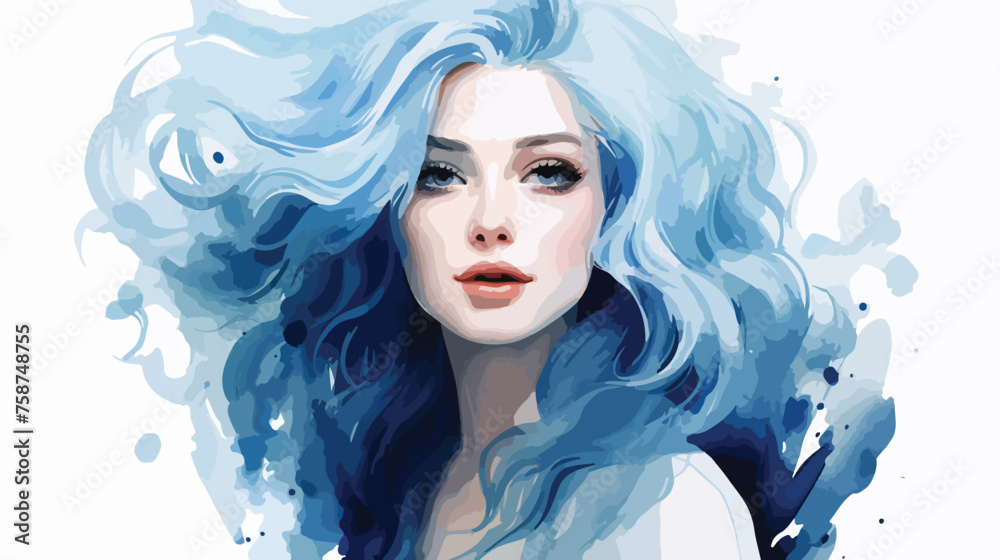 Fashion portrait of a young woman with wavy blue hai