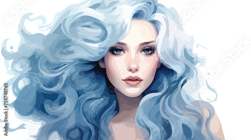 Fashion portrait of a young woman with wavy blue hai © Blue