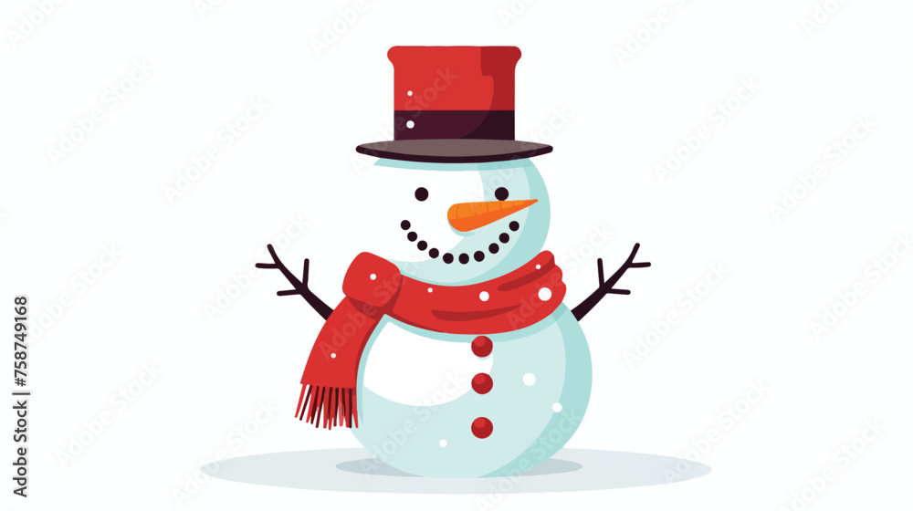 flat color illustration of snowman flat vector isolated