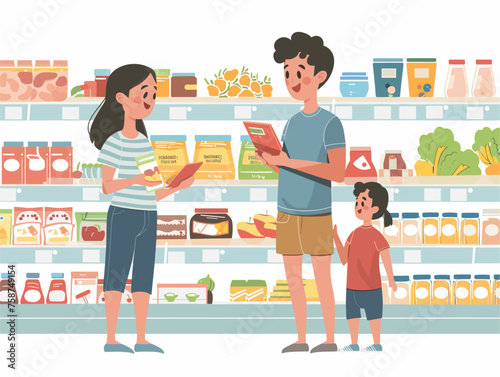  A parent reads a nutritional label at the grocery store making informed choices for their family's diet. 