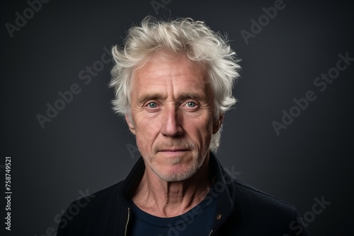 Portrait of a senior man with grey hair on a dark background. © Loli