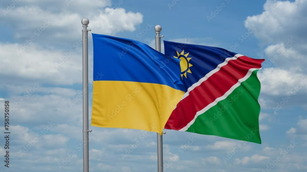 Ukraine and Namibia two flags waving together, looped video, two country relations concept Ukraine and Namibia two flags waving together, looped video, two country relations concept