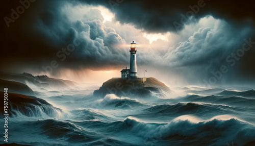lighthouse on the coast in bad weather