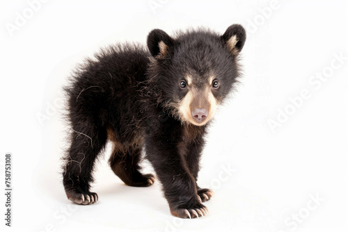 A cute Tian Shan bear cub with white claws on a white background