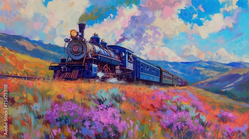Obraz artystyczny pociągu na torach