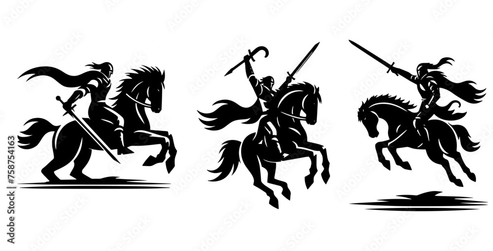 silhouette of a horse, warrior, rider,