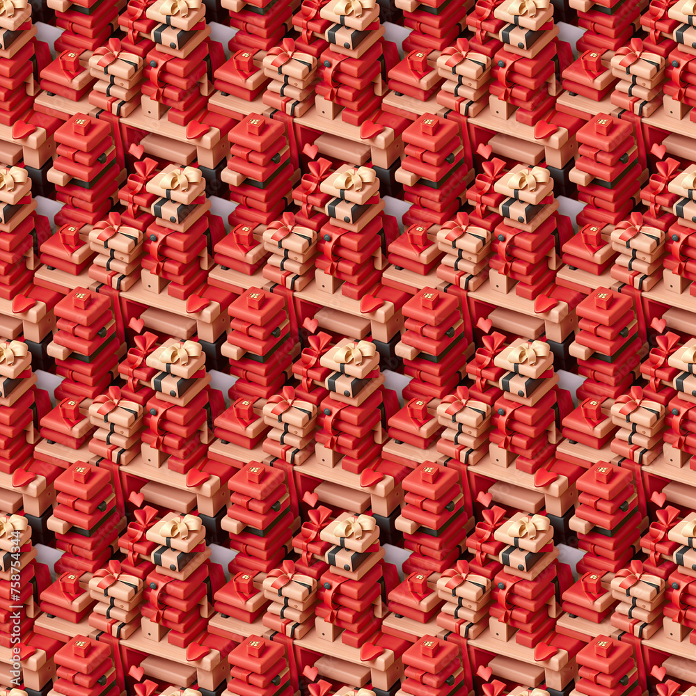 Pattern Wrapped gifts in red and beige color. Generated AI. Pattern Wrapped gifts in red and beige color. Generated AI.